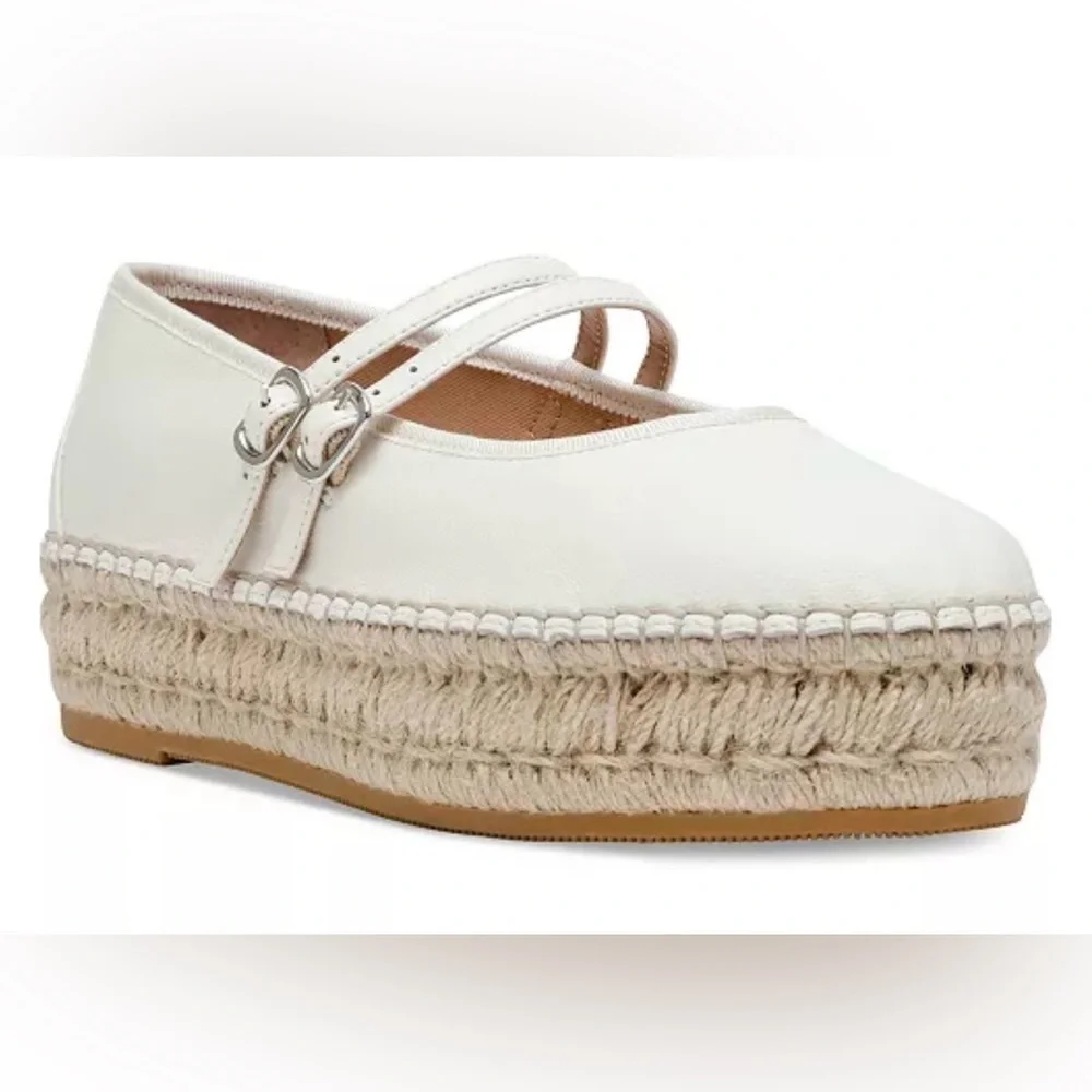 Steve Madden Brinn Mary Jane Platform Espadrilles‎ Ivory Leather Double Strap 11